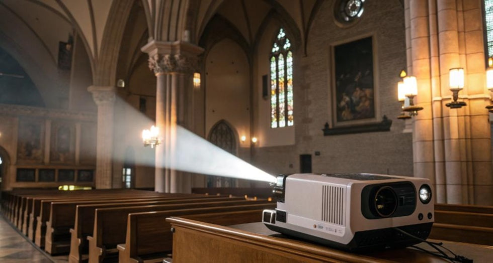A projector projecting in a church